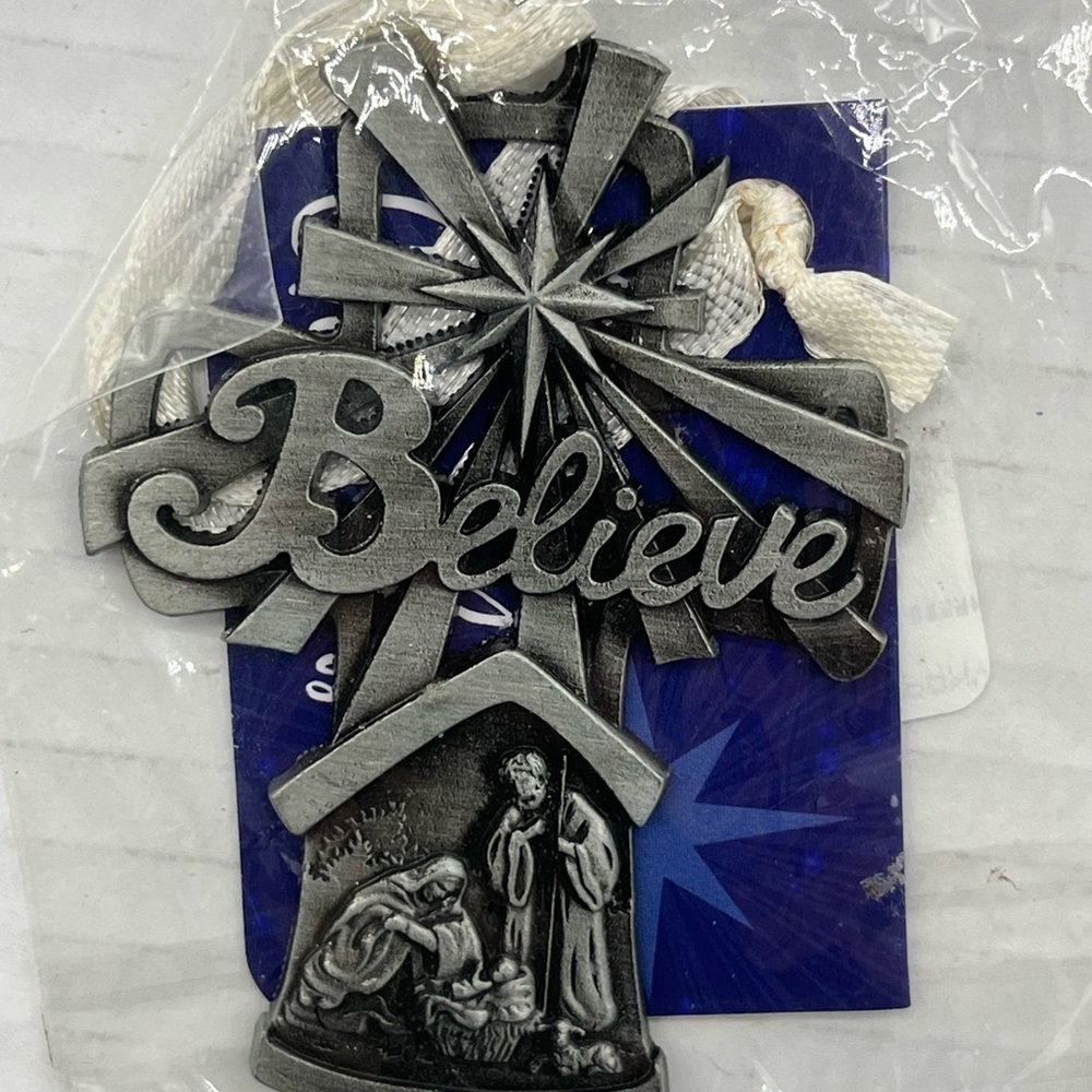pewter believe nativity xmas ornament new